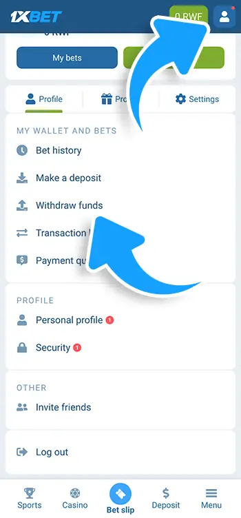 Step 3 - Open My Account and choose Withdraw Funds