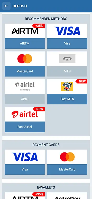Step 3 - Select your preferred deposit method