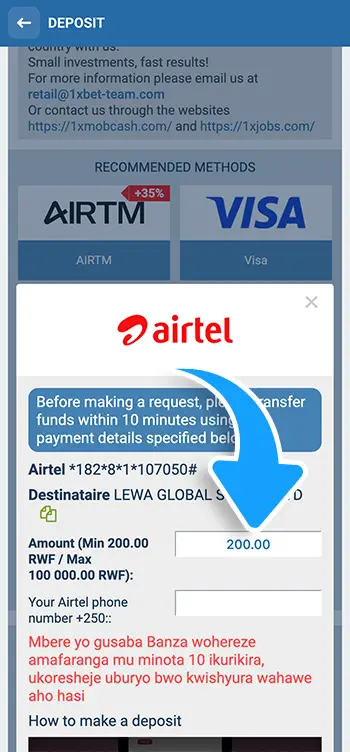Step 4 - Enter the deposit amount